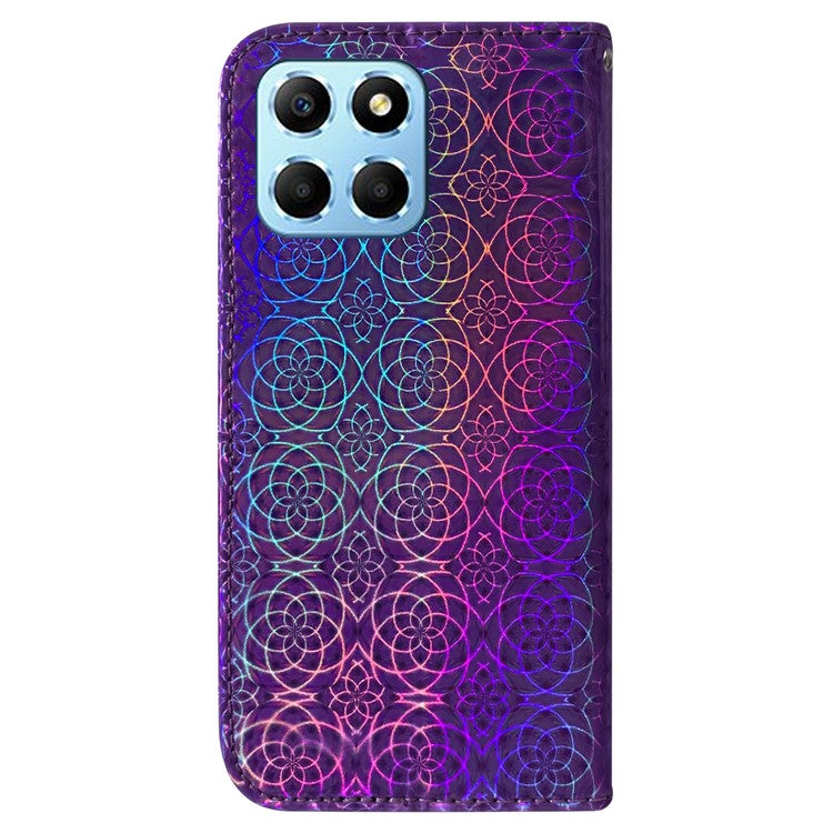 For Honor X8 5G Stand Magnetic Flip Phone Cover Leather Dazzling Flower Pattern Wallet Case with Strap - Purple