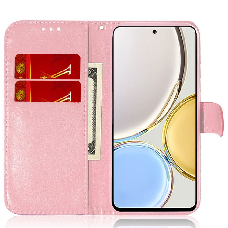 For Honor X8 5G Stand Magnetic Flip Phone Cover Leather Dazzling Flower Pattern Wallet Case with Strap - Pink