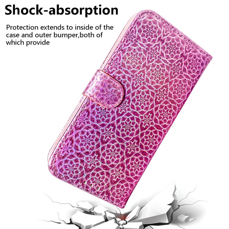 For Honor X8 5G Stand Magnetic Flip Phone Cover Leather Dazzling Flower Pattern Wallet Case with Strap - Pink