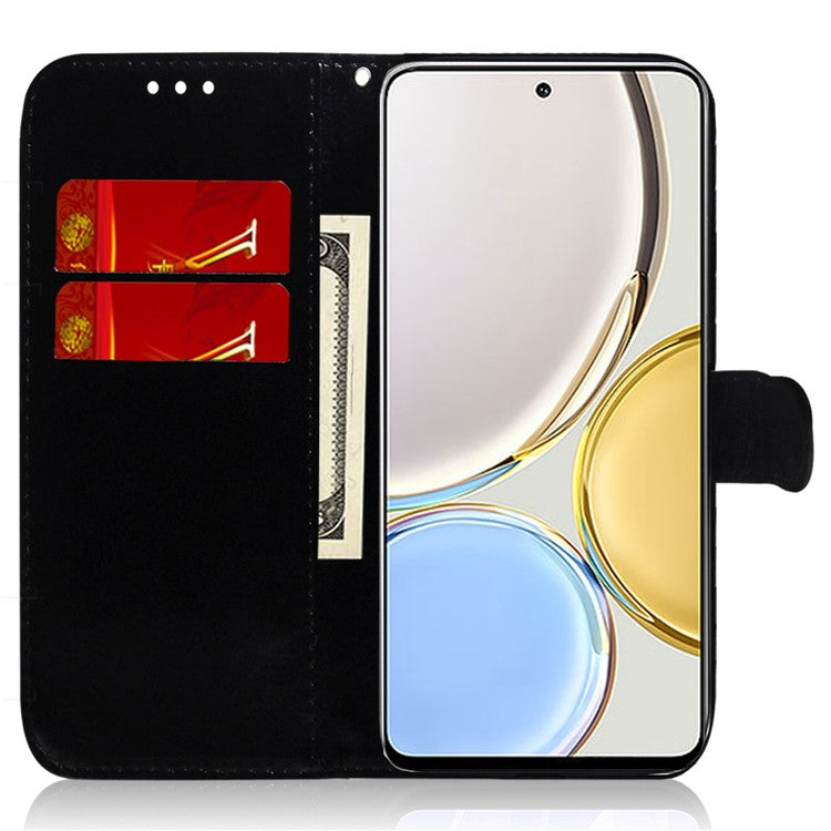 For Honor X8 5G Stand Magnetic Flip Phone Cover Leather Dazzling Flower Pattern Wallet Case with Strap - Blue