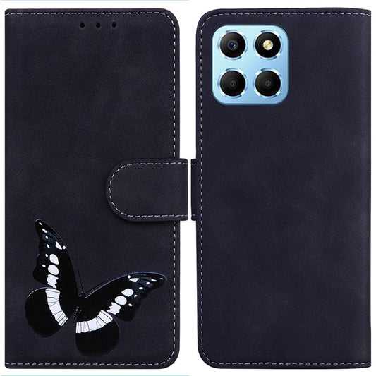 For Honor X8 5G Butterfly Pattern Printing TPU+PU Leather Phone Case Wallet Phone Stand Cover - Black
