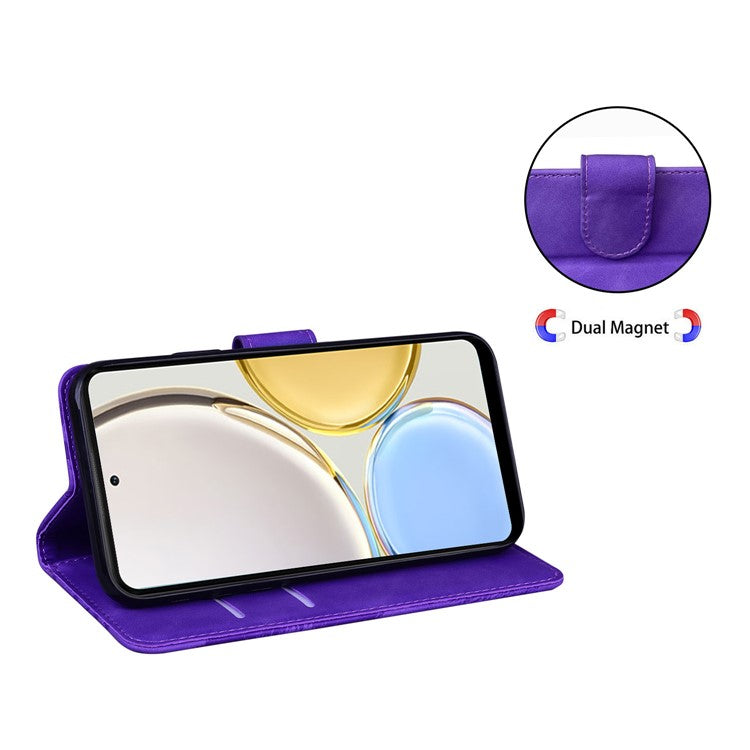 For Honor X8 5G Butterfly Pattern Printing TPU+PU Leather Phone Case Wallet Phone Stand Cover - Purple