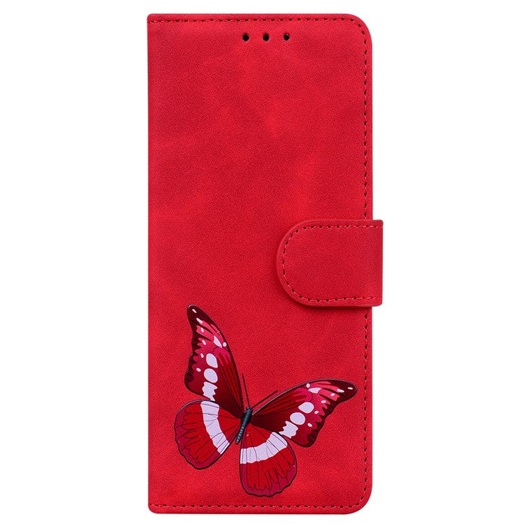 For Honor X8 5G Butterfly Pattern Printing TPU+PU Leather Phone Case Wallet Phone Stand Cover - Red
