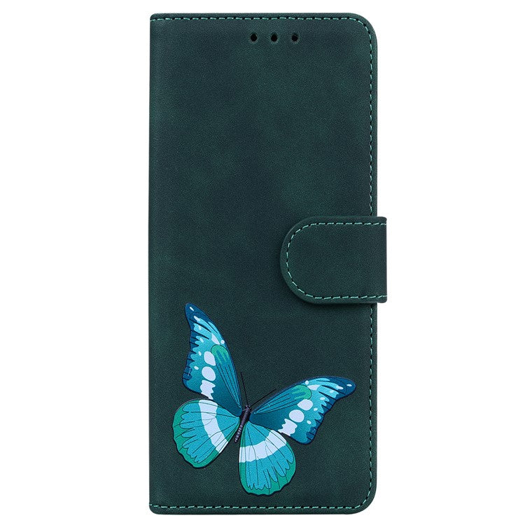 For Honor X8 5G Butterfly Pattern Printing TPU+PU Leather Phone Case Wallet Phone Stand Cover - Green