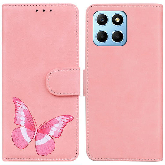 For Honor X8 5G Butterfly Pattern Printing TPU+PU Leather Phone Case Wallet Phone Stand Cover - Pink