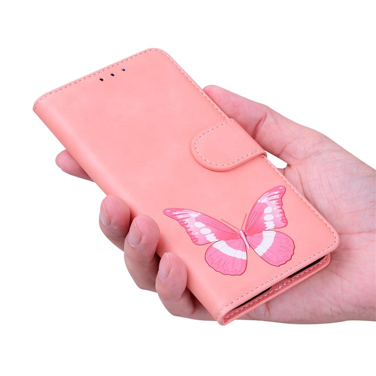 For Honor X8 5G Butterfly Pattern Printing TPU+PU Leather Phone Case Wallet Phone Stand Cover - Pink
