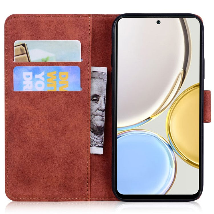 For Honor X8 5G Butterfly Pattern Printing TPU+PU Leather Phone Case Wallet Phone Stand Cover - Brown