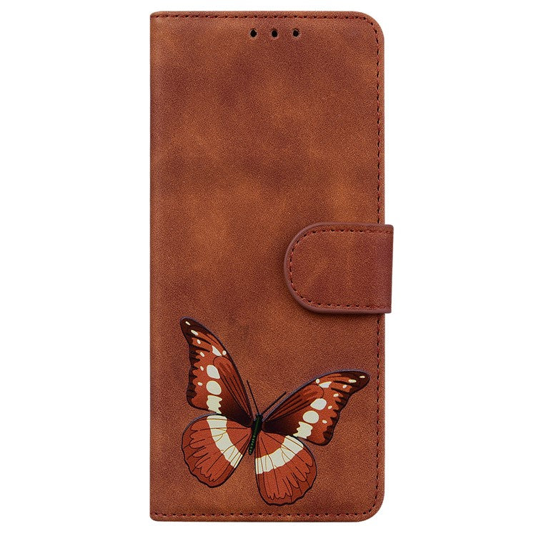 For Honor X8 5G Butterfly Pattern Printing TPU+PU Leather Phone Case Wallet Phone Stand Cover - Brown