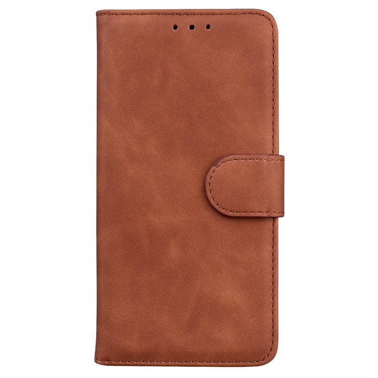 For Honor X8 5G Anti-Fingerprint Leather Phone Case Solid Color Stand Wallet Cover - Brown