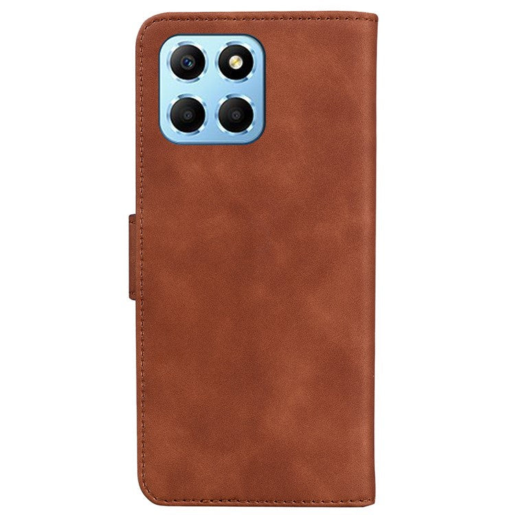 For Honor X8 5G Anti-Fingerprint Leather Phone Case Solid Color Stand Wallet Cover - Brown