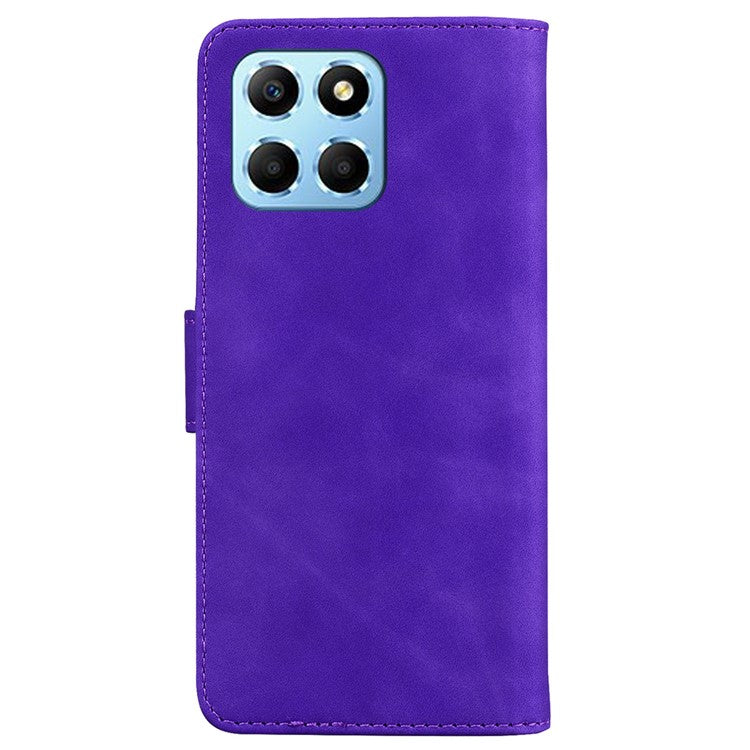 For Honor X8 5G Anti-Fingerprint Leather Phone Case Solid Color Stand Wallet Cover - Purple
