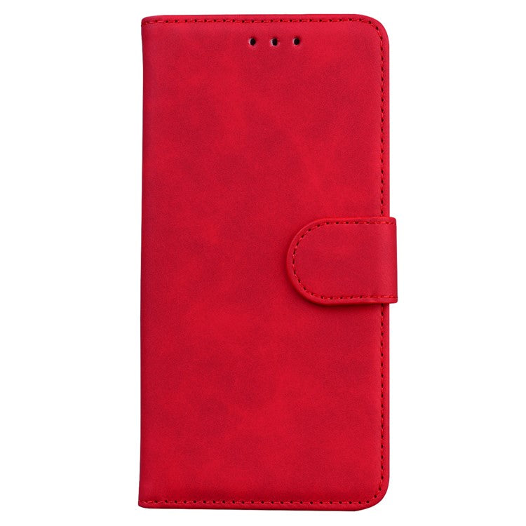 For Honor X8 5G Anti-Fingerprint Leather Phone Case Solid Color Stand Wallet Cover - Red