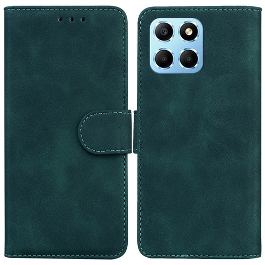 For Honor X8 5G Anti-Fingerprint Leather Phone Case Solid Color Stand Wallet Cover - Green