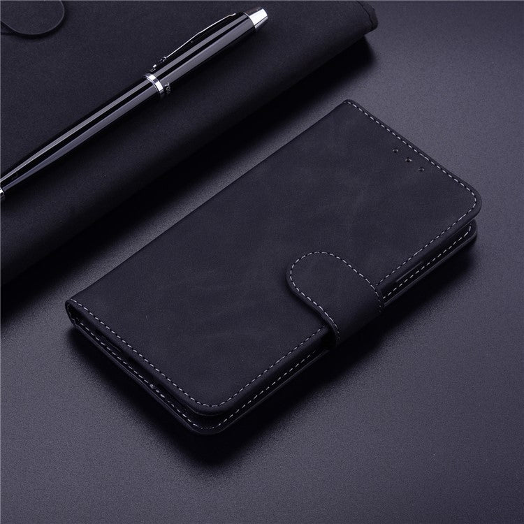 For Honor X8 5G Anti-Fingerprint Leather Phone Case Solid Color Stand Wallet Cover - Black