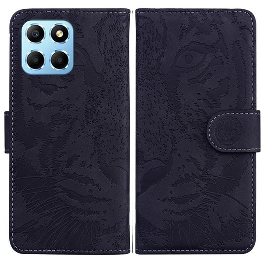 For Honor X8 5G Cell Phone Case Stand Wallet Tiger Pattern Imprinted PU Leather Flip Phone Cover - Black