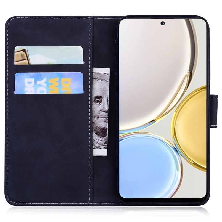 For Honor X8 5G Cell Phone Case Stand Wallet Tiger Pattern Imprinted PU Leather Flip Phone Cover - Black