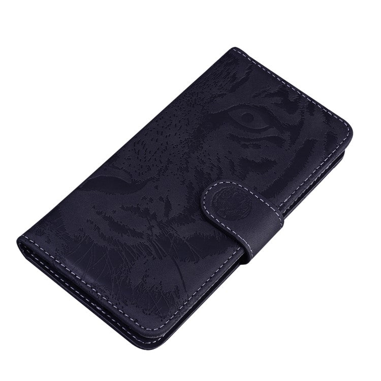 For Honor X8 5G Cell Phone Case Stand Wallet Tiger Pattern Imprinted PU Leather Flip Phone Cover - Black