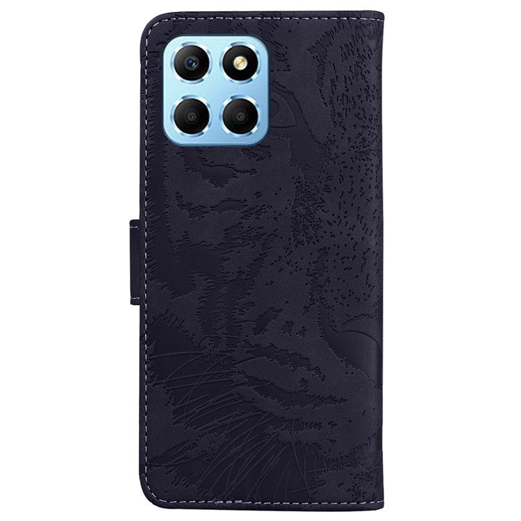 For Honor X8 5G Cell Phone Case Stand Wallet Tiger Pattern Imprinted PU Leather Flip Phone Cover - Black