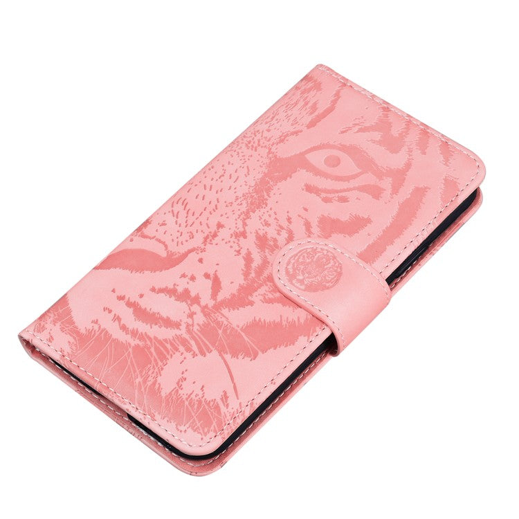 For Honor X8 5G Cell Phone Case Stand Wallet Tiger Pattern Imprinted PU Leather Flip Phone Cover - Pink