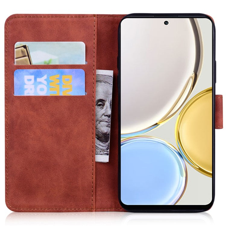 For Honor X8 5G Cell Phone Case Stand Wallet Tiger Pattern Imprinted PU Leather Flip Phone Cover - Brown