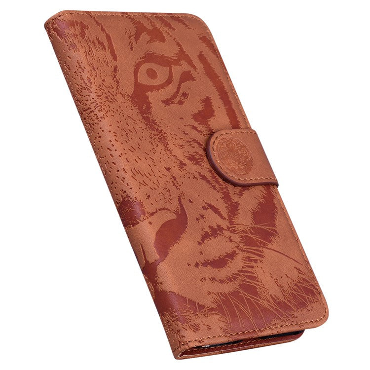 For Honor X8 5G Cell Phone Case Stand Wallet Tiger Pattern Imprinted PU Leather Flip Phone Cover - Brown