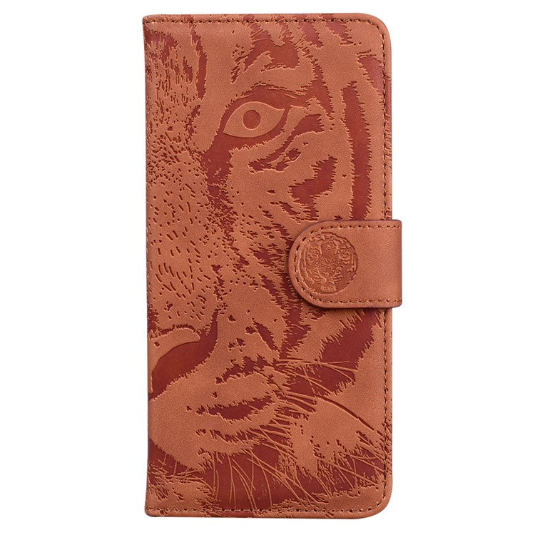 For Honor X8 5G Cell Phone Case Stand Wallet Tiger Pattern Imprinted PU Leather Flip Phone Cover - Brown