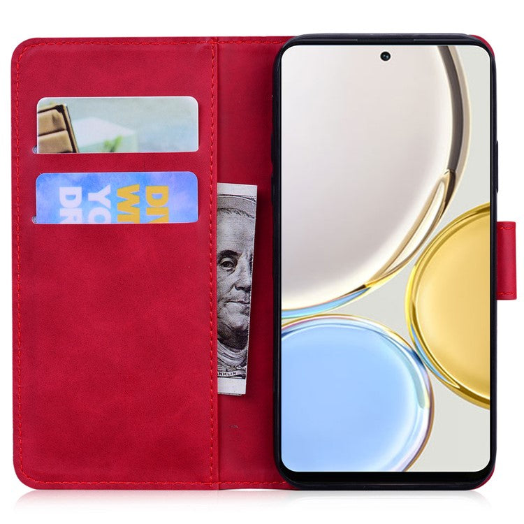 For Honor X8 5G Cell Phone Case Stand Wallet Tiger Pattern Imprinted PU Leather Flip Phone Cover - Red