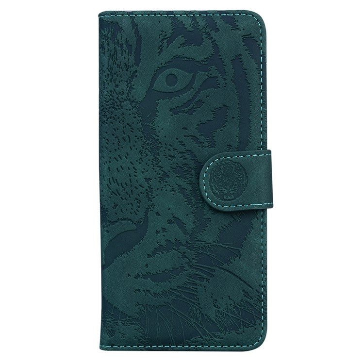For Honor X8 5G Cell Phone Case Stand Wallet Tiger Pattern Imprinted PU Leather Flip Phone Cover - Green