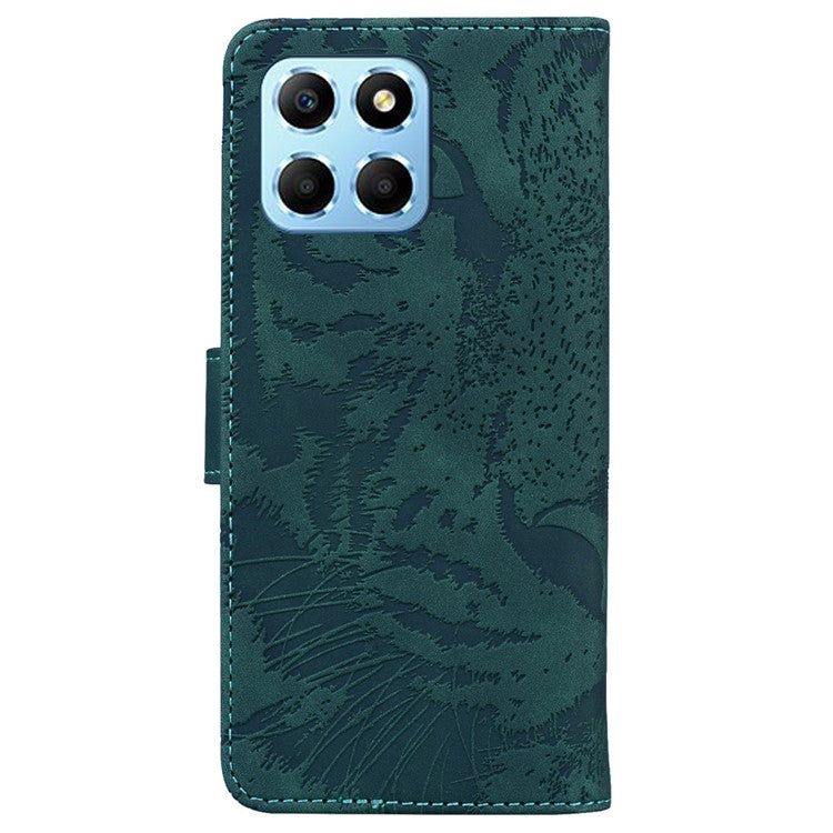 For Honor X8 5G Cell Phone Case Stand Wallet Tiger Pattern Imprinted PU Leather Flip Phone Cover - Green
