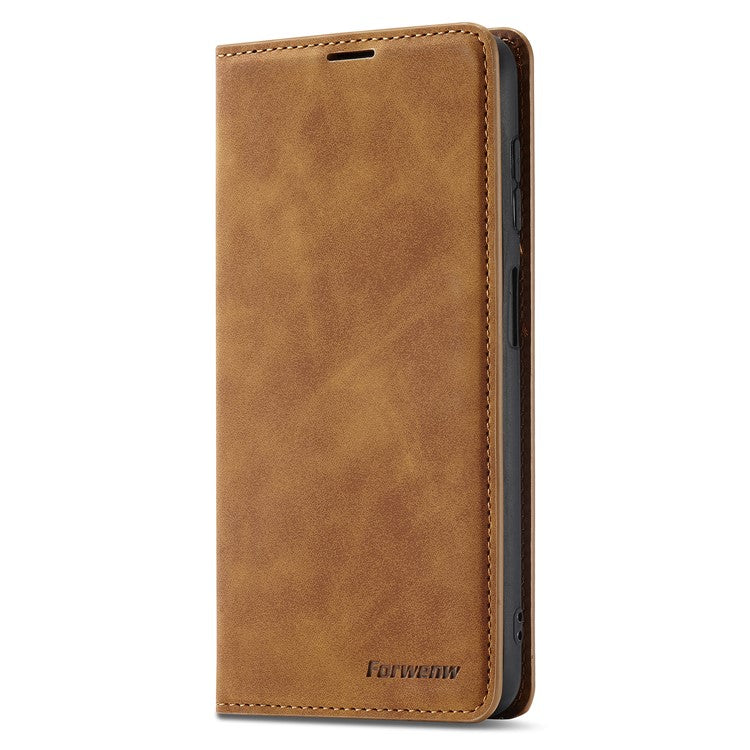 FORWENW Fantasy Series for Samsung Galaxy A34 5G Foldable Stand Wallet Case Skin-touch Leather Phone Cover - Brown