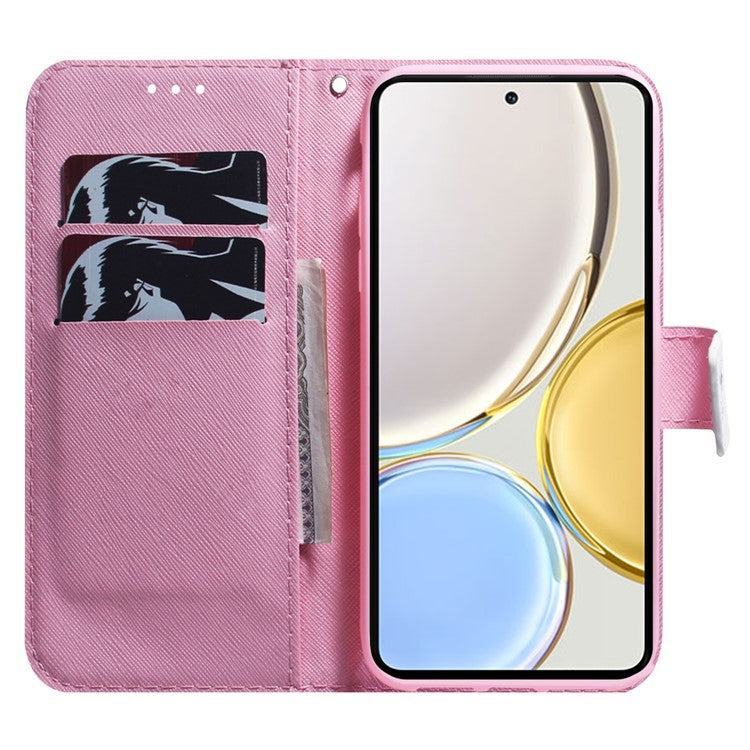 For Honor X8 5G PU Leather Folio Wallet Case Pattern Printing Stand Phone Cover Shell - Pink Flower
