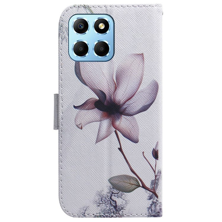 For Honor X8 5G PU Leather Folio Wallet Case Pattern Printing Stand Phone Cover Shell - Pink Flower