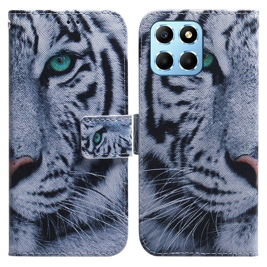 For Honor X8 5G PU Leather Folio Wallet Case Pattern Printing Stand Phone Cover Shell - Tiger Head