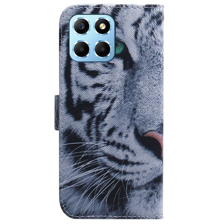 For Honor X8 5G PU Leather Folio Wallet Case Pattern Printing Stand Phone Cover Shell - Tiger Head