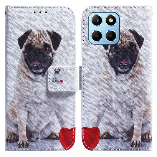 For Honor X8 5G PU Leather Folio Wallet Case Pattern Printing Stand Phone Cover Shell - Pug