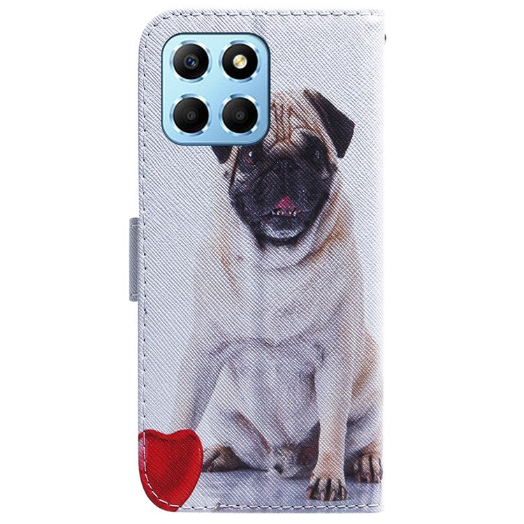 For Honor X8 5G PU Leather Folio Wallet Case Pattern Printing Stand Phone Cover Shell - Pug