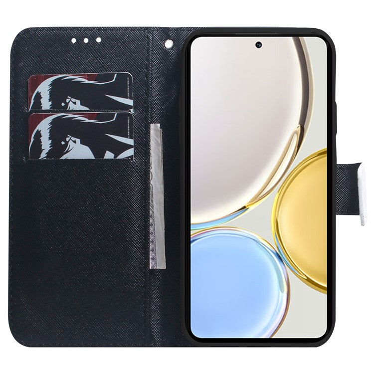 For Honor X8 5G PU Leather Folio Wallet Case Pattern Printing Stand Phone Cover Shell - Dog and Wolf