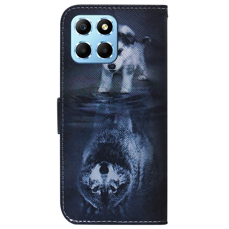 For Honor X8 5G PU Leather Folio Wallet Case Pattern Printing Stand Phone Cover Shell - Dog and Wolf