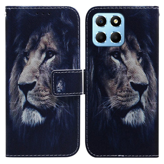 For Honor X8 5G PU Leather Folio Wallet Case Pattern Printing Stand Phone Cover Shell - Lion