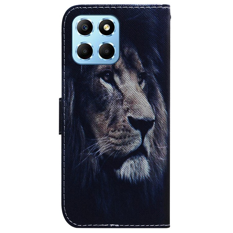 For Honor X8 5G PU Leather Folio Wallet Case Pattern Printing Stand Phone Cover Shell - Lion