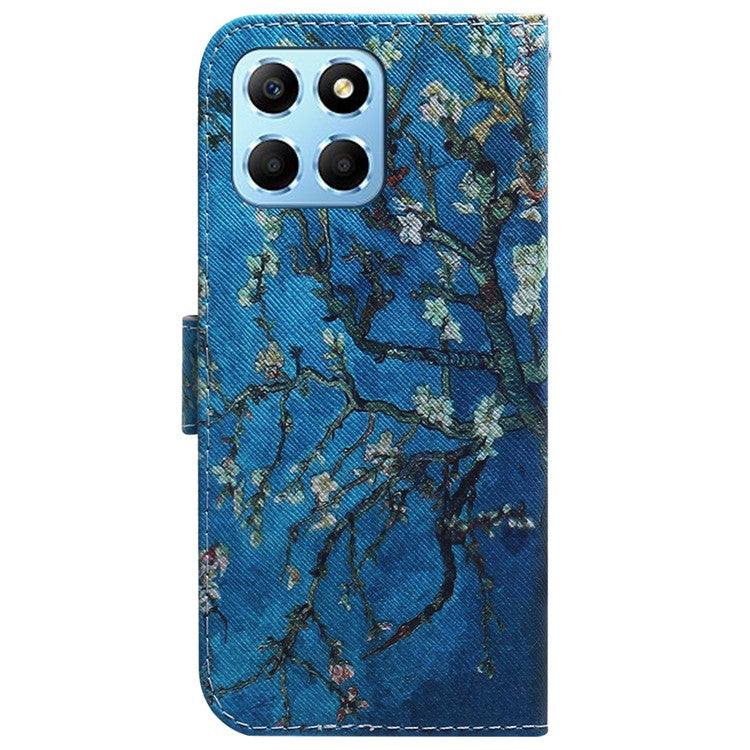 For Honor X8 5G PU Leather Folio Wallet Case Pattern Printing Stand Phone Cover Shell - Apricot Flowers
