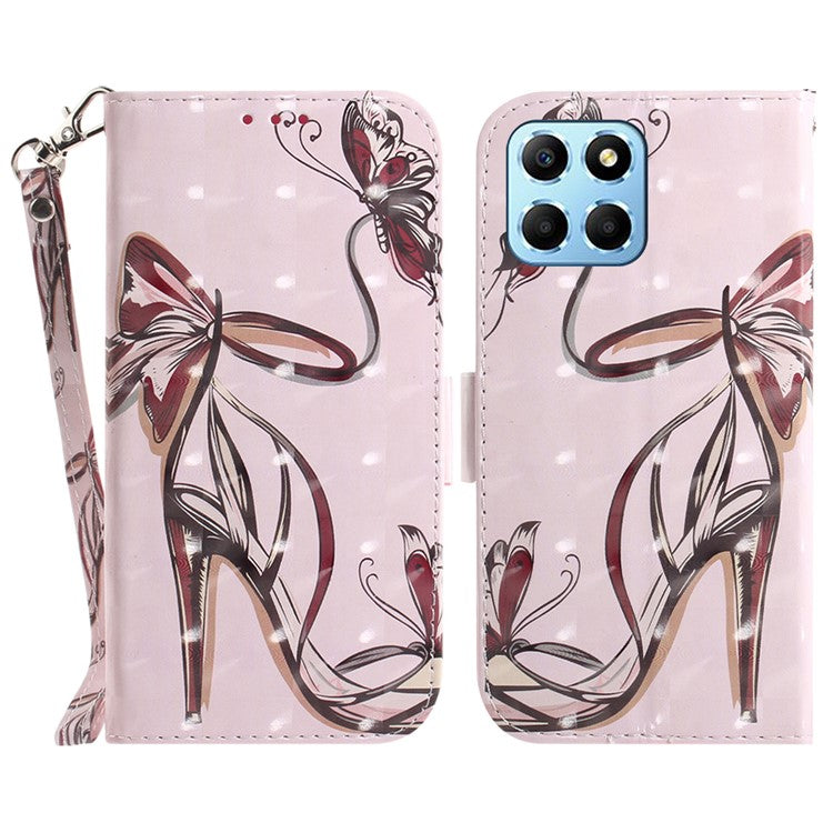PU Leather Case for Honor X8 5G Protective Shell Wallet Phone Flip Cover with Strap - Butterfly High Heels