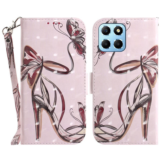 PU Leather Case for Honor X8 5G Protective Shell Wallet Phone Flip Cover with Strap - Butterfly High Heels