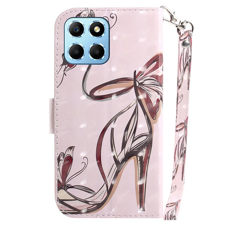 PU Leather Case for Honor X8 5G Protective Shell Wallet Phone Flip Cover with Strap - Butterfly High Heels