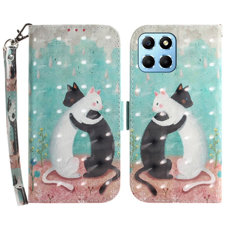 PU Leather Case for Honor X8 5G Protective Shell Wallet Phone Flip Cover with Strap - Two Cats