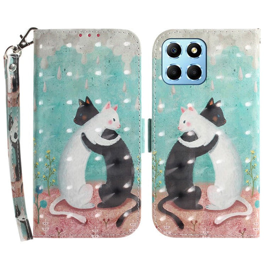 PU Leather Case for Honor X8 5G Protective Shell Wallet Phone Flip Cover with Strap - Two Cats