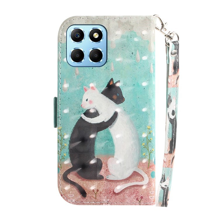 PU Leather Case for Honor X8 5G Protective Shell Wallet Phone Flip Cover with Strap - Two Cats