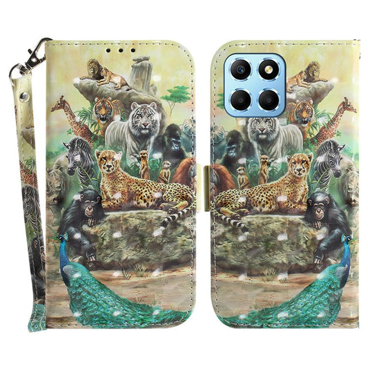 PU Leather Case for Honor X8 5G Protective Shell Wallet Phone Flip Cover with Strap - Animals