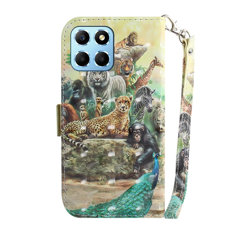 PU Leather Case for Honor X8 5G Protective Shell Wallet Phone Flip Cover with Strap - Animals