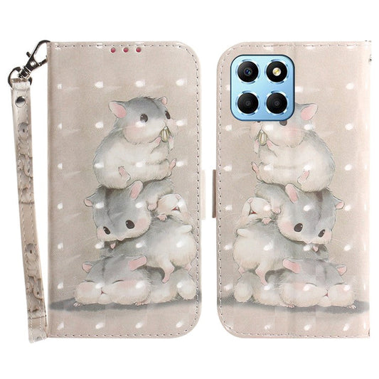 PU Leather Case for Honor X8 5G Protective Shell Wallet Phone Flip Cover with Strap - Stacking Squirrels